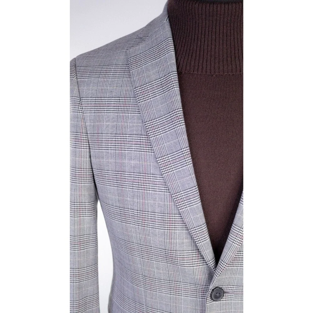 BAR III Blazer Sport Coat Blazer Sz 36S Plaid Gray Poly Blend 2-Button Jacket